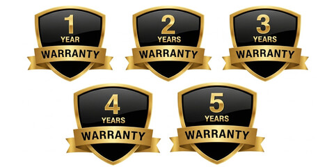 Warranty Badge Set 1-5 Years | Golden Shield Guarantee Badges for Product Assurance, Service Coverage and Customer Trust