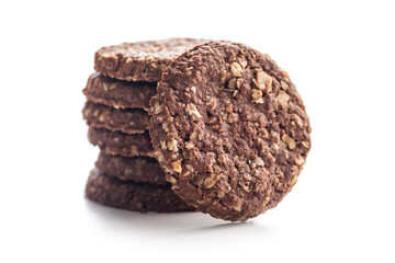 Sweet oatmeal cookies isolated on white background.