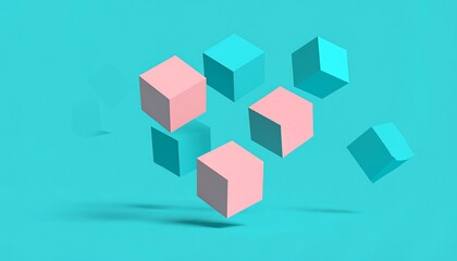 Fototapeta premium Pastel Cubes Floating on Teal Background.