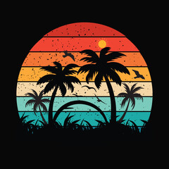 Grass Retro Yellow Orange Sunset Clipart Graphic by SunandMoon Creative Fabrica