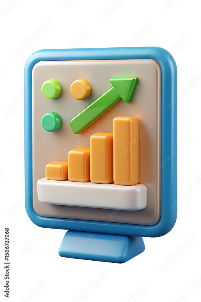 Poster colorful 3d bar chart with upward arrow showing progress and positive growth 3d rendering icon on tr
