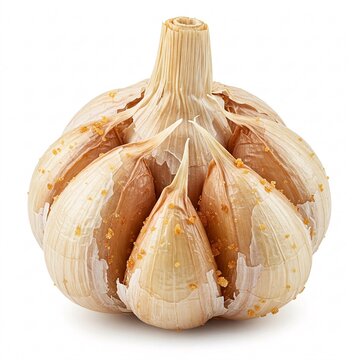 A head of garlic with exposed cloves,