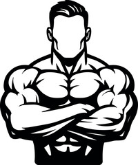 silhouette of stocky and muscular bodybuilder athlete. Gym bodybuilding concept. weight lifting and fitness.