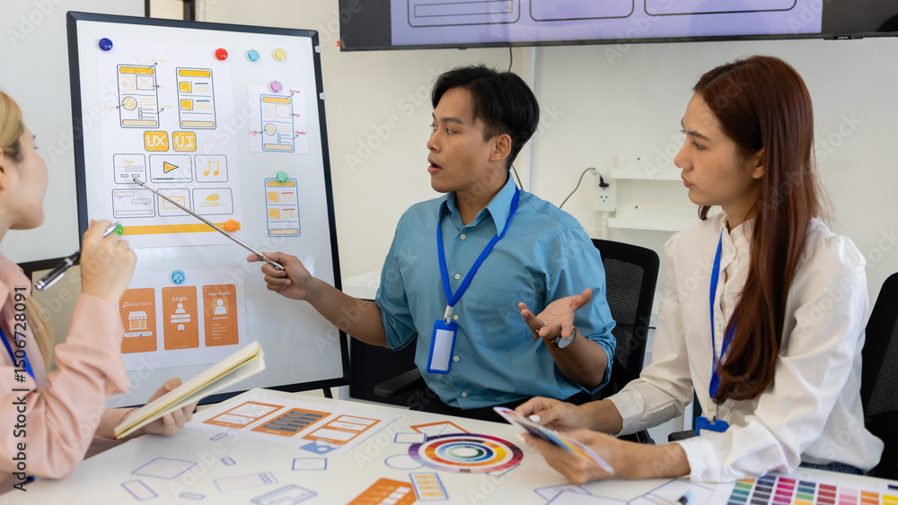 Fototapete ux, ui, mobile app web designers are brainstorming to design a visual display that customers will se