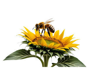A bee hovering over a sunflower, highlighting pollinators