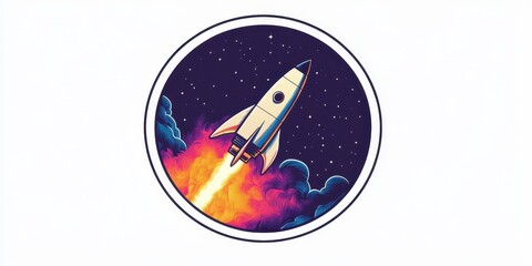 Naklejka premium Retro Rocket Launch Illustration: Vintage Space Art & Futuristic Travel Design