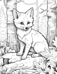 cute girl fox coloring pages in the forest