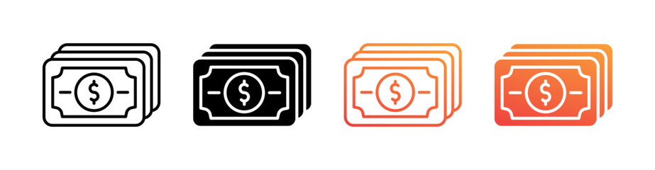 Money Multi Style Icon Set Vector 