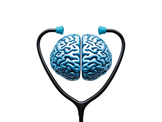 A medical stethoscope forming the shape of a brain at its center, symbolizing neurological care