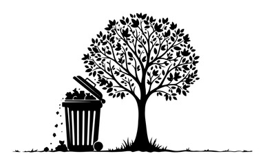 tree growing from trash can – environmental transformation vector