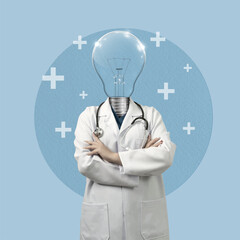 Health care collage with symbolic medical elements and creativity. Vector illustration