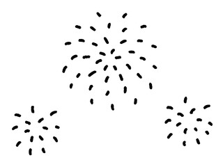手描きの可愛い線画の打ち上げ花火のモノクロセット