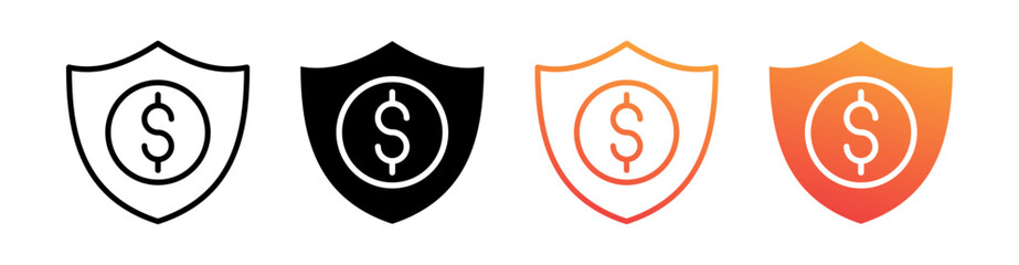 Money Shield Multi Style Icon Set Vector 