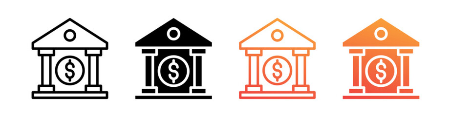 Bank Multi Style Icon Set Vector 
