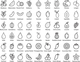 Fruit Outline Icons Set, Vector Illustration.