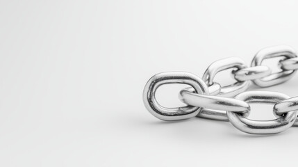 Obraz premium Close up of shiny metal chain link on white background, symbolizing strength and connection