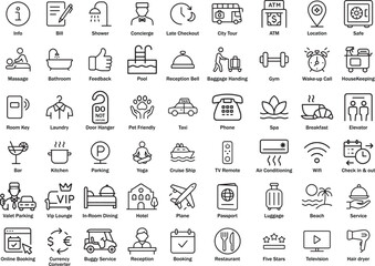 Hotel Services Icons Set, Vector Illustration Isolated on White Background.
