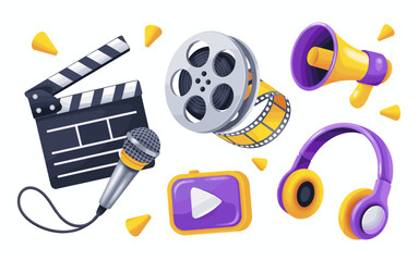 Media Production and Entertainment Symbols in a Digital Illustration  