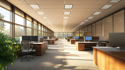 clear and bright interior with low partitions, ultra realistic, 8K,