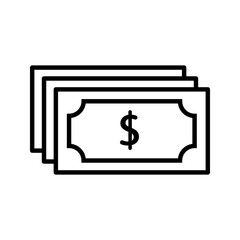 Dollar banknote icon. Flat simple design. Line Vector. Isolate on white background.	