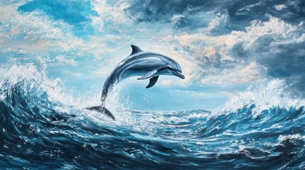 Obraz premium Dolphin leaping ocean waves