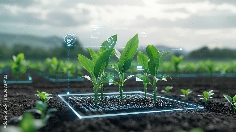 Poster a futuristic and efficient farm environment powered by advanced technology and sustainable practices