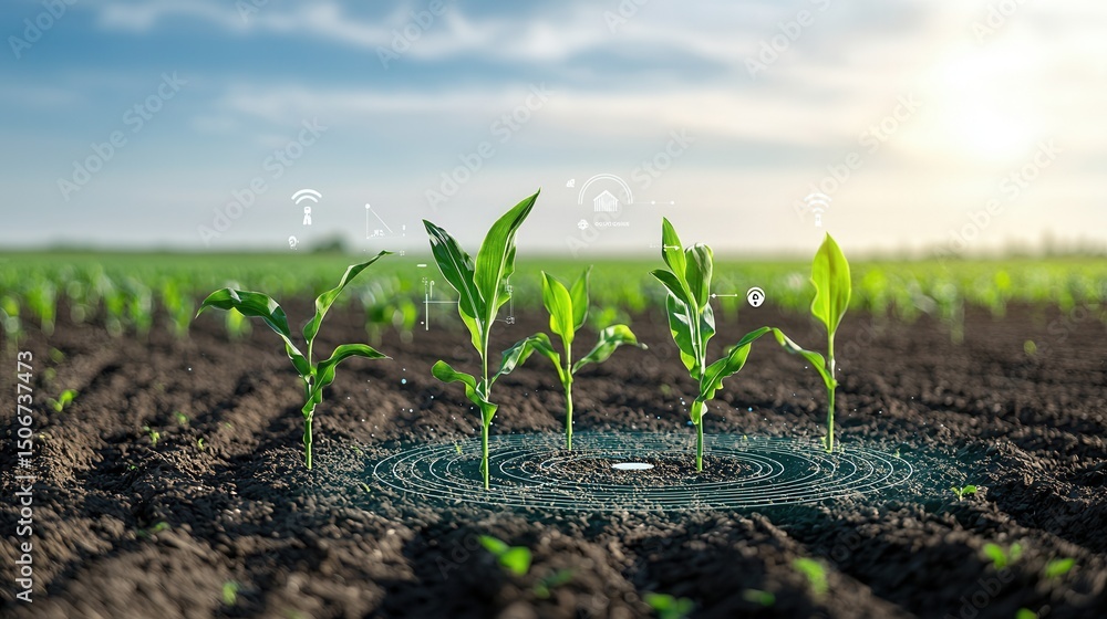 Poster a visually captivating image showcasing the promise of smart farming techniques featuring a field of