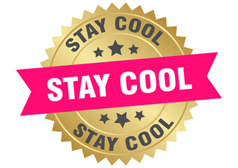 stay cool. stay cool round pink and gold label isolated on transparent background