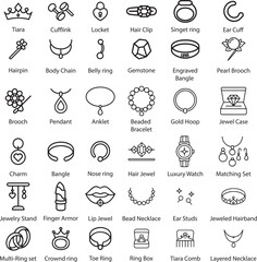 Jewelry Icon Set, Vector Illustration on White Background.