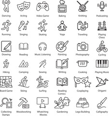 Hobbies and Activities Line Icons, Vector Illustration.