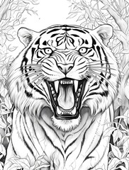 Fototapeta premium Angry and raging tiger, coloring page.