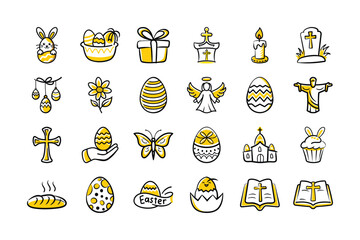 Fototapeta premium Hand Drawn Easter Symbols – Religious, Spring, and Holiday Icon Collection