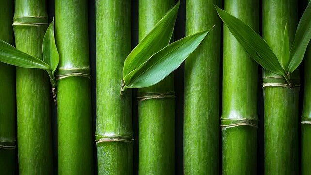 Discover lush green bamboo stalks in a tranquil environment. This natural habitat showcases the beauty of bamboo, with leaves fluttering gently, creating a peaceful atmosphere.