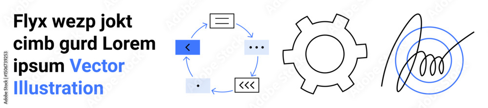 Poster circular process with arrows, gear symbolizing system automation, dynamic signature for authenticity