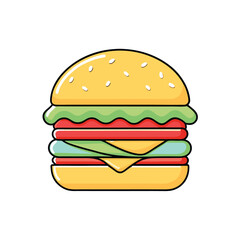 Burger Illustration Set – Colorful Cartoon and Hand-Drawn Vintage Style Fast Food Icons. Hand Drawn Sketch Hamburger Vector Illustration.