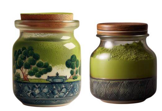 Decorative Glass Jar Filled With Vibrant Green Powder Against Transparent Background - Powered by Adobe