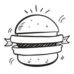 Burger Illustration Set – Colorful Cartoon and Hand-Drawn Vintage Style Fast Food Icons. Hand Drawn Sketch Hamburger Vector Illustration.