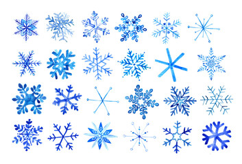 Watercolor snowflake illustrations on a white background