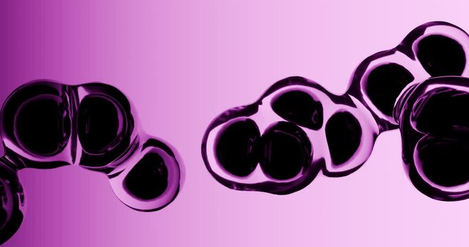 High-resolution 3D animation of stem cells dividing under a microscope. Close-up view of cell division or mitosis in progress.