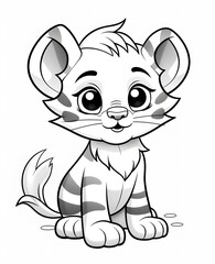 Fototapeta premium A cute cartoon baby tiger coloring page.