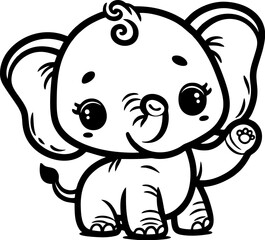 Cute Baby Elephant Coloring Page – Kawaii Jungle Animal for Kids