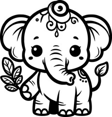 Cute Baby Elephant Coloring Page – Kawaii Jungle Animal for Kids
