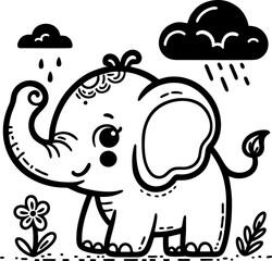 Cute Baby Elephant Coloring Page – Kawaii Jungle Animal for Kids