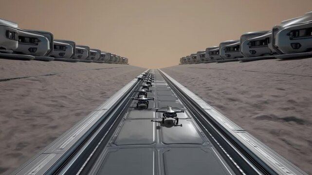 Autonomous drones moving on martian conveyor belt