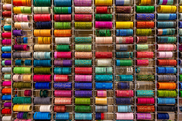 Colorful display of armbands in a shop in Mysuru, Karnataka, South India