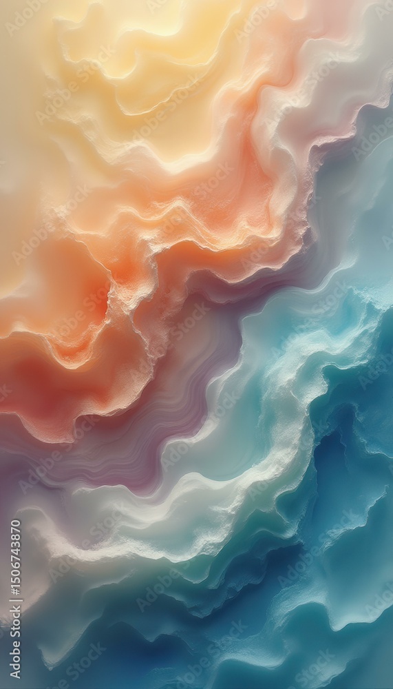 Aufkleber Abstract aerial landscape with waves of pastel colored layers creating a flowing and dreamy background