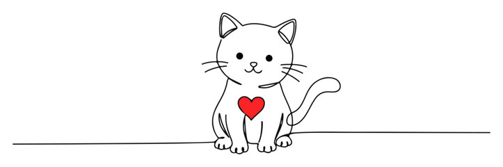 cat with heart – cute animal outline vector