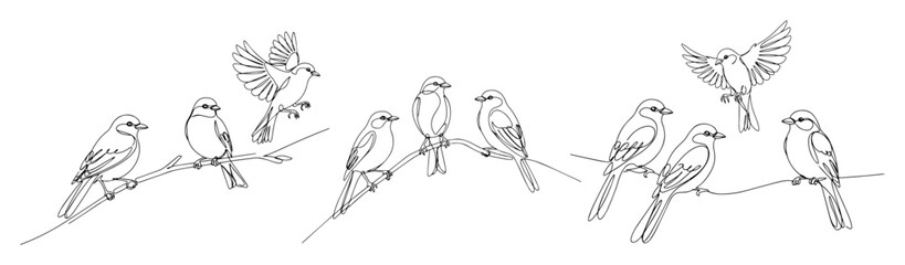 multiple birds on wire – flock sketch vector