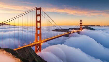 Fototapeta premium Golden Gate Bridge Above the Clouds at Sunset