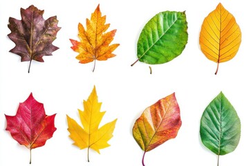 Eight autumn leaves collection isolated on white background